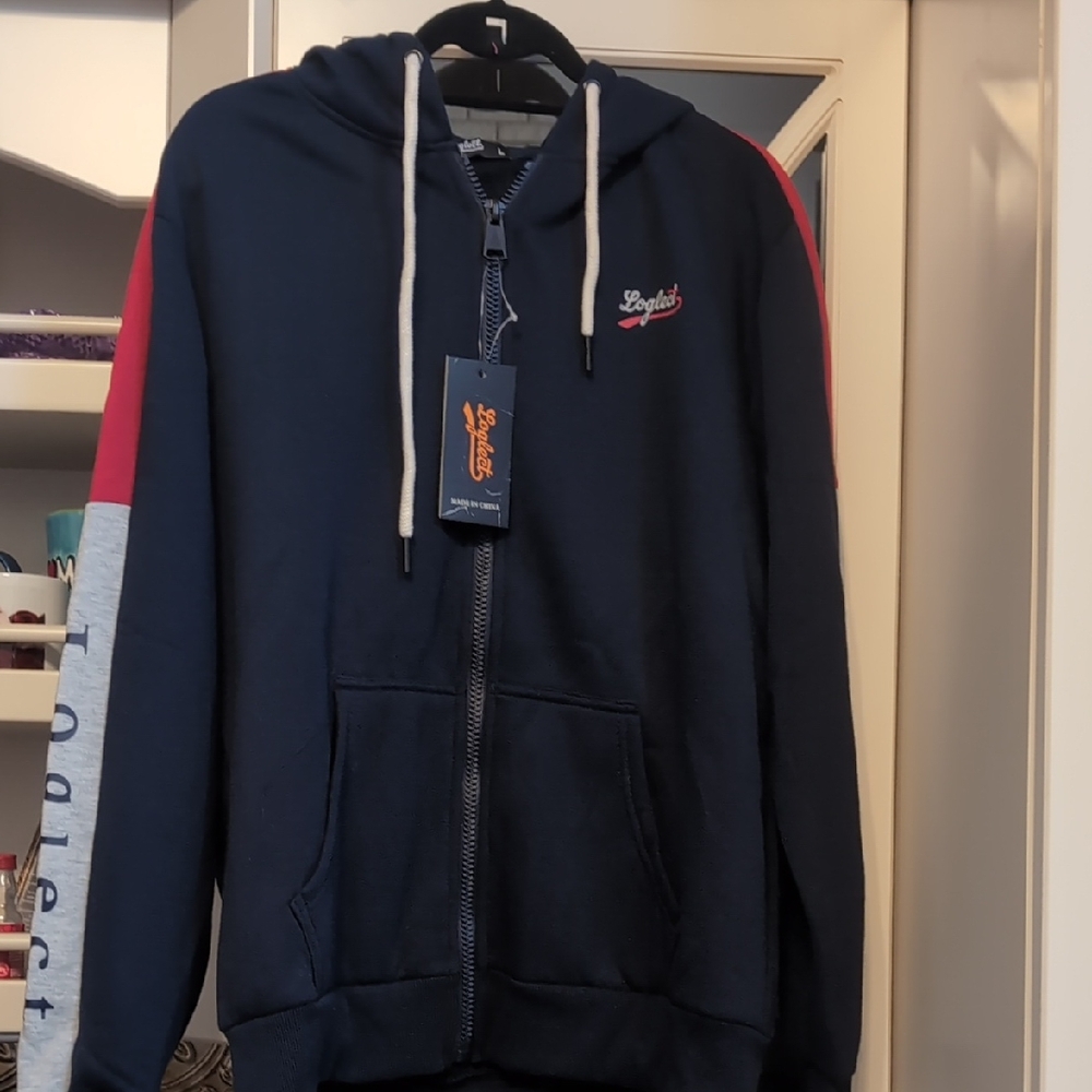 Logitech Blue and Red Zip Up Hoodie